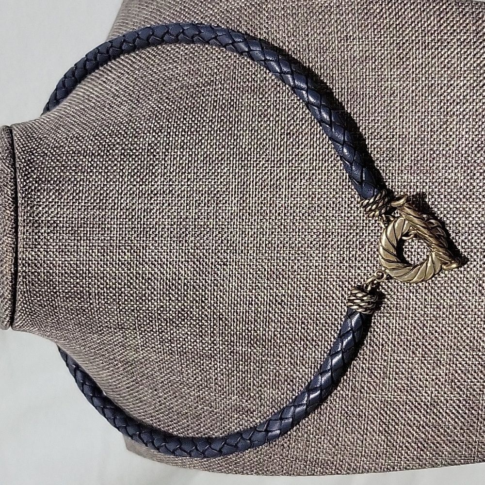 American West Sterling Silver Braided Leather Toggle Necklace NWOT - Picture 2 of 6